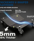 Heavy Duty Wheel Dolly Set of 4 for Garages and Shops Black 7000 Lb Capacity Each Reinforced Steel Base Smooth Glide for Easy Vehicle Moving Durable Stable Car Dollies for DIY Mechanics and Pro Garages. V-shaped 5mm steel platform with casters