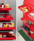 4 Piece Magnetic Tool Tray Set With Red Metal Trays And Strong Magnets For Van Workshop Storage And Garage Toolbox Organization