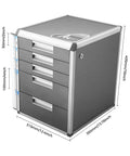 Absolute Game Changer 5 Drawer Metal Desk Organizer With Locks, Slim Desktop File Cabinet For Cable Sorting, dimensions shown.