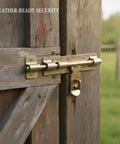 Heavy Duty Galvanized Steel Slide Bolt Gate Latch For Outdoor Garden Fences Barn Doors And Shed Entrances viewed on a wooden door.