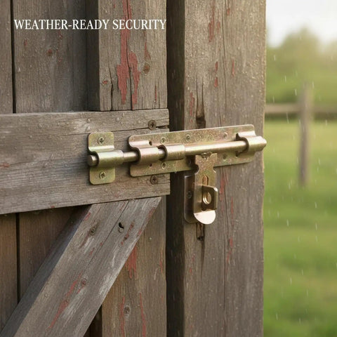 Heavy Duty Galvanized Steel Slide Bolt Gate Latch For Outdoor Garden Fences Barn Doors And Shed Entrances viewed on a wooden door.