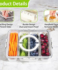 Divided Veggie Tray With Lid And Handle Four Compartment Snack Storage for Fridge or Freezer with produce inside