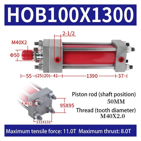 Heavy-Duty Pull Rod Hydraulic Cylinder HOB100 Series With Variants From HOB100X50 To HOB100X1400, Built-Tough Steel Build, High-Pressure Power Stroke, Industrial-Grade Performance For Presses And Machinery, One-Color Finish.