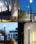 Ultra Bright 150W LED Post Top Light With 19,500 Lumen Output, 5000K Cool White, HID Replacement shown in street settings