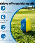 Golf Training Ball Clips Between Your Arms To Sync Arm And Body Motion, Improve Impact Accuracy, Fix Slices Scooping And Chicken Wings, Make Practice Efficient With This Easy Swing Trainer For Home Or Range. Blue and yellow golf training ball on grass