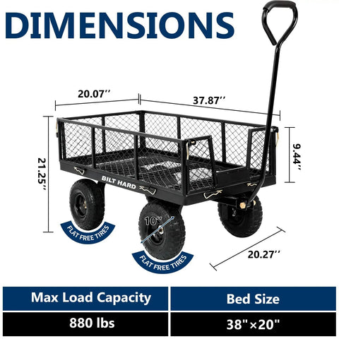 All Terrain Steel Garden Cart With 10 Inch Wheels And 180 Degree Rotating Handle Removable Sides Heavy Duty 4 Cu Ft Capacity Utility Wagon