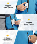 Close-up of the Men's Ski Snow Jacket Waterproof Insulated Coat with Fleece Hood showing zipper pockets and phone storage.