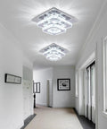 Crystal Square Ceiling Light Chandelier With Modern LED Flush Mount Two Layer Design in elegant hallway
