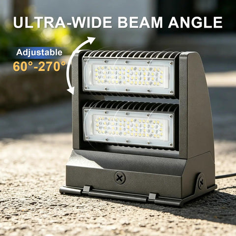 80W Rotatable LED Wall Pack Light For Outdoor Security Mega Bright 10400 Lumens At 5000K With Adjustable Heads Weatherproof