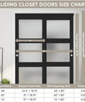 60 By 80 Inch Bypass Sliding Closet Door With Frosted Glass Three Lite Panels, Pre Drilled Solid Wood Slab, Vinyl Wrapped MDF Surface