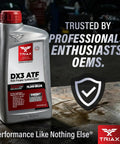 Dx3 ATF Transmission Fluid For GM Dexron III And Ford Mercon Applications bottle in garage setting