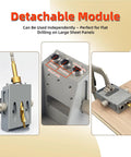 Heavy Duty Aluminum Pocket Hole Jig Kit With 3/8 Inch Ti Coated Drill Bit Straight Shot 15 Degree Alignment Single Pass Woodworking cabinet assembly tool with detachable module for flat drilling.