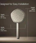 Diagram of Single Function Handheld Showerhead With Katalyst Technology For Full Coverage Drench, dimensions in brushed nickel.