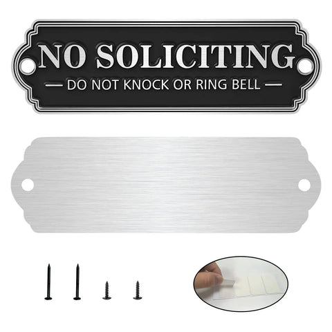 Solid Brass No Soliciting Sign For Home And Office, Do Not Knock Or Ring Bell Wall Plaque, Elegant Black Finish, Weatherproof 5 X 1.6 Inches with mounting hardware