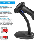 Portable Wireless 1D 2D Barcode Scanner With Stand For Quick Paper And Screen Scans on flexible stand, text with scan modes