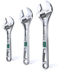 Three Piece Adjustable Wrench Set 6 Inch 8 Inch 10 Inch Chrome Vanadium Steel SAE And Metric Scales Heavy Duty Corrosion Resistant