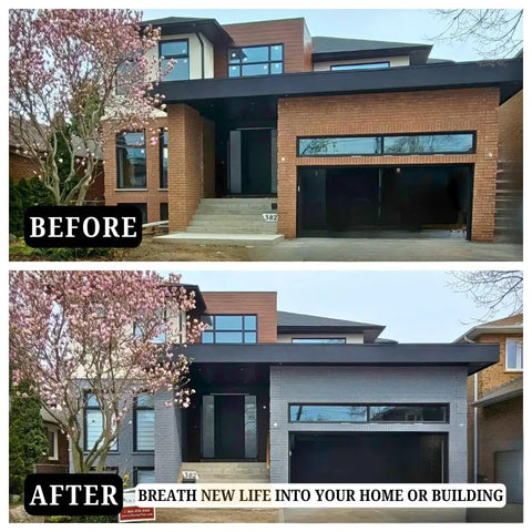 Pro Grade Semi Transparent Silicate Stain Bonds Deep Into Brick Stone Concrete Creating A Breathable Finish That Hella Outlasts Peeling Paint Keeps Your Masonry Looking Fire Interior Or Exterior 5 Gallon, house exterior before and after renovation.