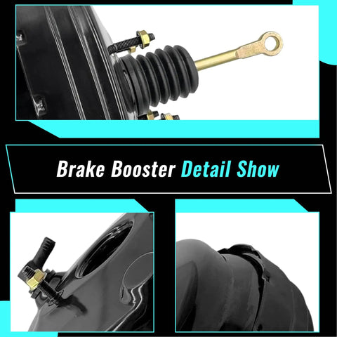Detailed view of Straight Shooter Vacuum Power Brake Booster Fits Jeep Wrangler Liberty Dodge Nitro 2007 Through 2012 with black finish.