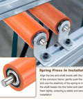 Patikul 2Pcs Heavy Duty Conveyor Rollers, 8 Inch Long Orange Rubber Coated Steel Transfer Wheels in installation setup.