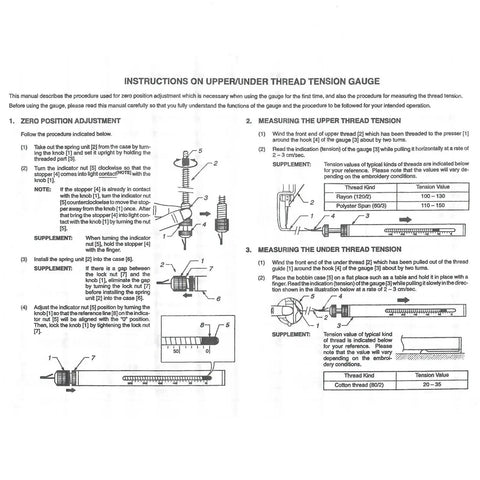 Instructions for Pencil Style Thread Tension Gauge For Top Thread Tension Adjustment On Commercial Embroidery Machines