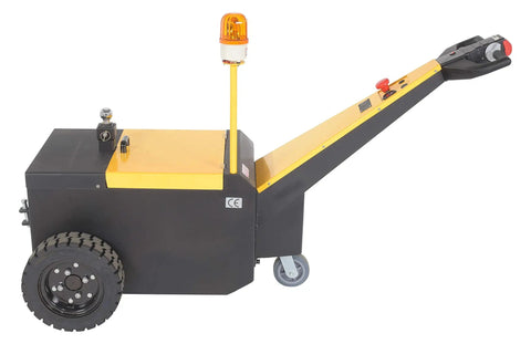 Rock Heavy Duty Electric Powered Tugger 7k on a black and yellow design with wheels for moving trailers and carts smoothly.