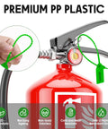 1000 Pack Plastic Tamper Seals For Fire Extinguishers Self Locking Security Tags With Laser Printed Numbers attached on an extinguisher