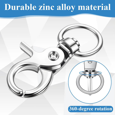 Trigger snap hook with swivel ring, silver metal, 360-degree rotation
