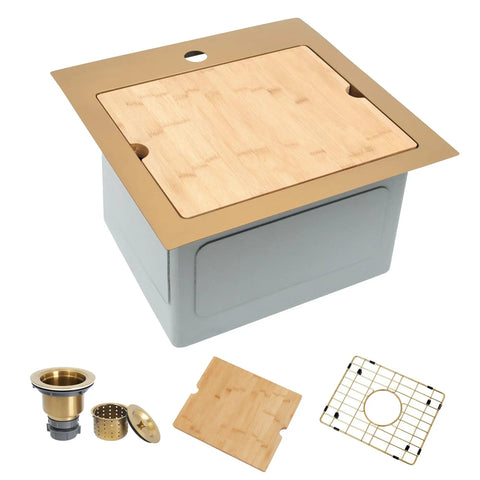 Gold Bar Sink 17 By 17 Inches, Drop In And Top Mount Bar And Prep Sink, 16 Gauge Stainless Steel, Small RV And Camper Van Sink