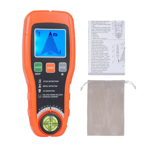 FTVOGUE Stud Finder Wall Scanner with LCD display, ABS material, user manual, and storage pouch for homeowners DIY.