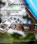 Cadence and Speed Sensor for Cycling With Dual Mode RPM Tracking, installed on a bike crank arm next to pedal.