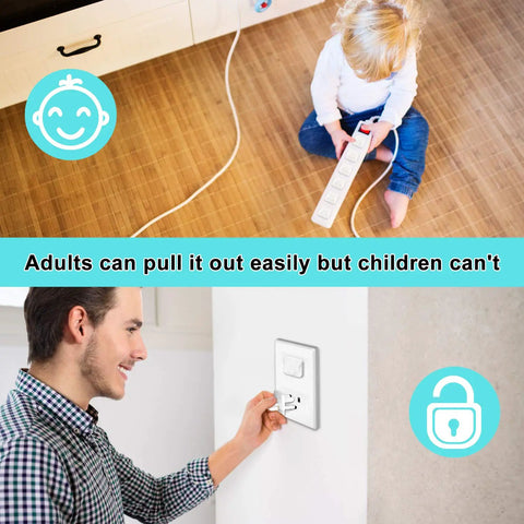 Adult using 55 Pack Outlet Covers With Hidden Pull Handle Baby Proofing Plug Covers 3 Prong Child Safety Socket Covers