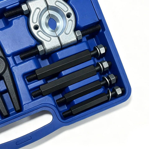 Professional Grade 14 Piece Automotive Bearing Puller Kit With Dual Disc Separator Aid To Remove Bearings Safely For Cars Or Motorcycles Great For Wrenching Fans Who Want Fast Results Using A Killer Puller Kit For Trucks And Bikes, blue case