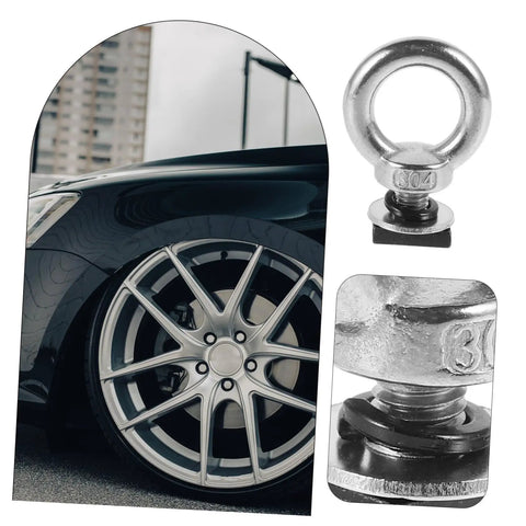 T Slot Roof Rack Eye Bolt Kit 4 Piece Tie Down Anchor Set For Tent Accessories Heavy Duty Gear And Luggage Secure Mounting On Most Roof Racks Beefy Stainless Steel stainless eye bolt on T-slot roof rack, 304 steel, close-up