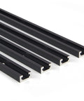 Black anodized aluminum tracks from 12 Inch T Track Kit 40 Pack For Woodworking With Double Cut Universal T Tracks Predrilled Mounting Holes And Hold Down Clamps Includes Five Sixteenth Inch And One Quarter Inch Bolts Great For Jig Saws And Routers.