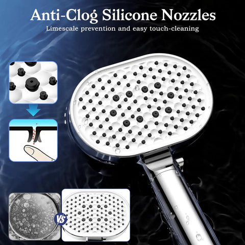 High Pressure Shower Head With Handheld Four Spray Modes Water Filtration Anti Clog Silicone Nozzles for Hard Water