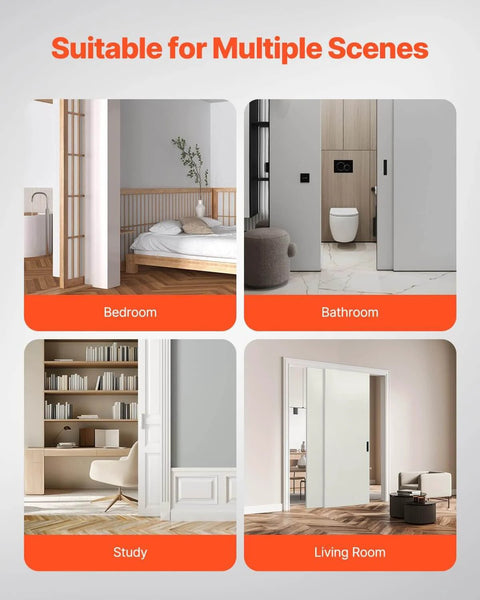 Four room scenes using Five Foot Bypass Sliding Door Hardware Kit For Closets Aluminum Alloy Rail System Two Door Set