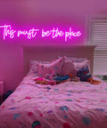 Pink 25x11 Inch Neon Sign LED Neon Lights For Bedroom Wall Decor Dimmable Silicone Tubes With Clear Acrylic Back above bed