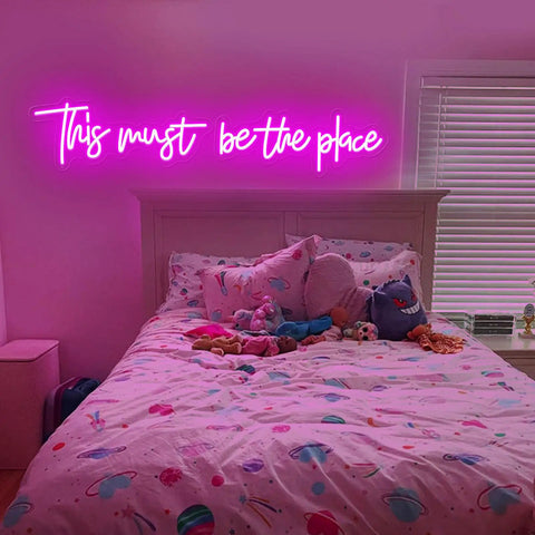Pink 25x11 Inch Neon Sign LED Neon Lights For Bedroom Wall Decor Dimmable Silicone Tubes With Clear Acrylic Back above bed