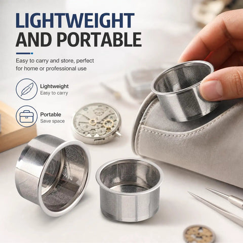 Top Grade Stainless Steel Mesh Watch Parts Cleaner Basket For Ultrasonic Jewelry Care showing lightweight and portable mesh baskets.