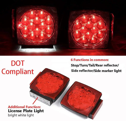 12V LED Compact Submersible Trailer Light Kit For Trailers Under 80 Inches with additional license plate light function