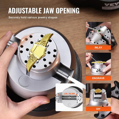 Ball Vise Engraving Kit With 5 Inch Clamp Pro Grade 360 Degree Swivel Block Vise 69 Piece Attachment Set in use.