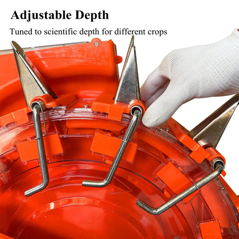 Easy Push Hand Seed Planter And Fertilizer Roller Seeder With 6 Seed Plates showing adjustable depth feature for precise seeding
