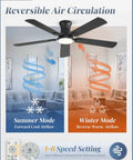 Modern 52 Inch Ceiling Fan With Light And Remote showcasing reversible air circulation modes for optimal airflow.
