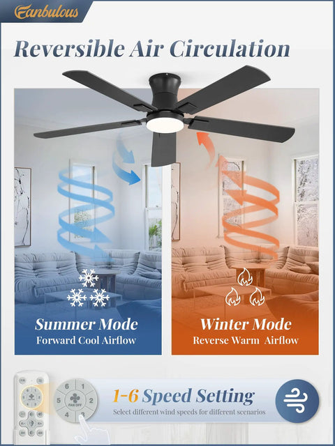 Modern 52 Inch Ceiling Fan With Light And Remote showcasing reversible air circulation modes for optimal airflow.