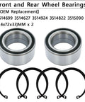 Two silver wheel bearings with black seals and five black retaining rings.