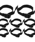 Lawn Aerator Shoes With Spikes 8 Pack Adjustable Garden Sandal Straps for Soil Aeration, showing black straps and buckles.