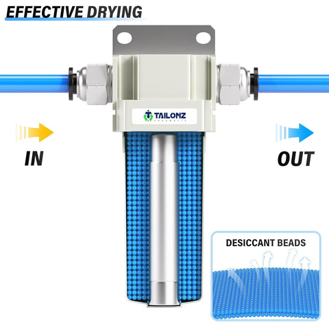Heavy Duty One Half Inch NPT Industrial Desiccant Dryer For Compressed Air With Aluminum Body Water Separator In Use