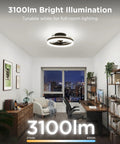 Twenty Inch Flush Mount Ceiling Fan With Killer RGBIC SmartApp LED Lighting And Dual Layer Color Changing Glow featuring bright illumination in a modern living space.