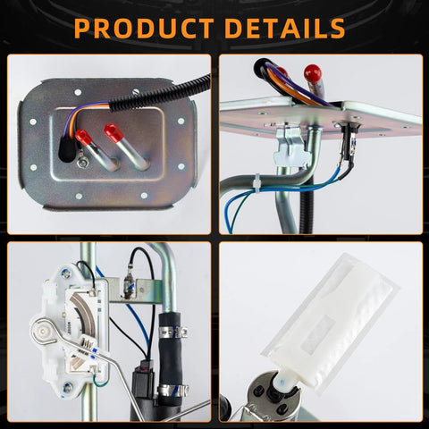 Electric Fuel Pump Assembly For Jeep Wrangler YJ 1991 1992 1993 1994 1995 2.5L 4.0L 20 Gallon Tank Replacement Direct Fit Low Noise Design OE Style 5003861AA 5003861AB SP736H 4637182 J670305 four-panel view