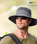 Man wearing Go To Sun Hat For Men And Women With UPF 50 Plus Protection All Day Breathable Wide Brim Fishing Hat For Summer outdoors